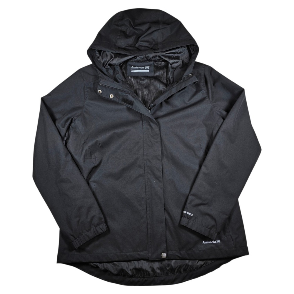 Avalanche Black Packable Outdoor Hiking Hooded Rain Windbreaker Jacket Women's L